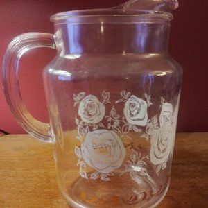 Vintage 2-Quart Pitcher/White & Gold Roses